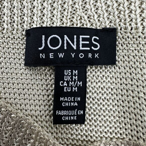 Jones New York Women Metallic Knit Sweater M Gold Elegant Holiday Festive Hi-low - Picture 6 of 7
